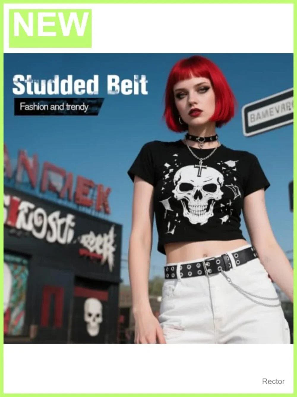 Punk Studded Double Grommet Faux Leather Belt Adjustable